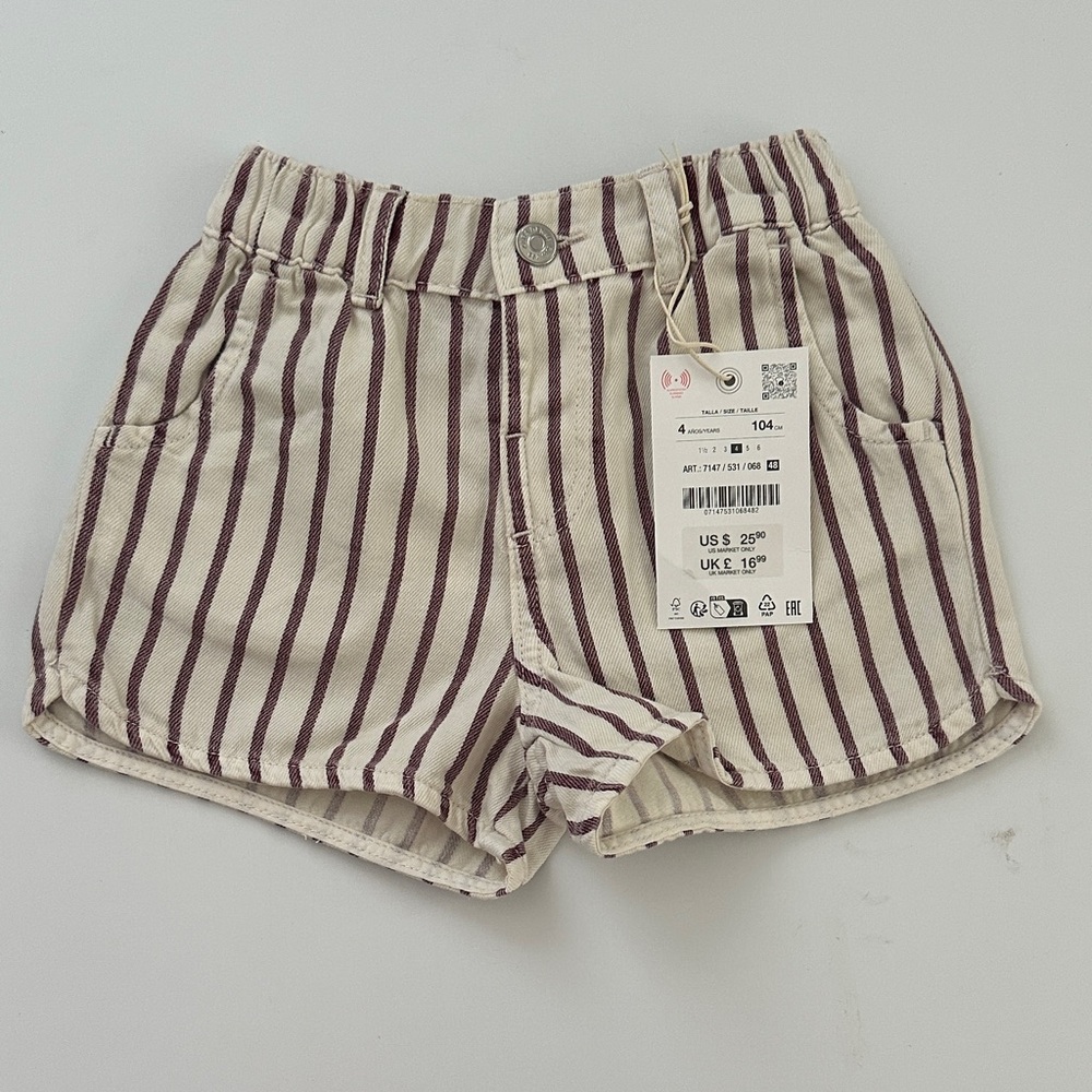 Zara Striped Shorts with Burgundy and Cream Design